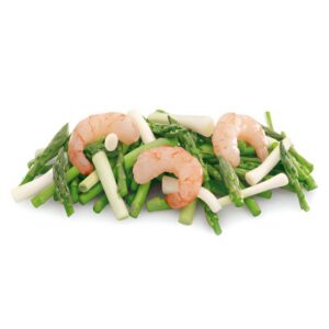 Revuelto Ajetes Espárragos Gambas